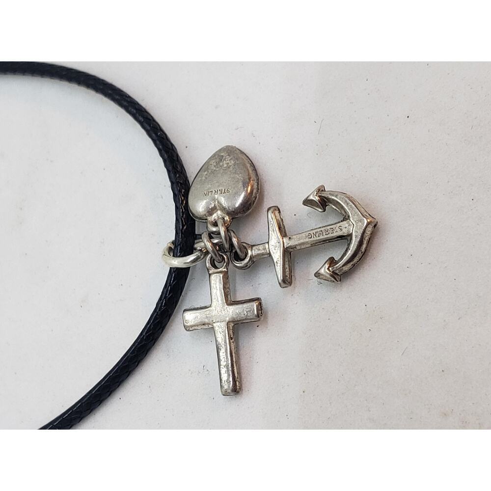 VTG Sterling Silver 925 Cross Anchor Heart Charm Necklace Faith Hope Love Navy - Picture 5 of 8
